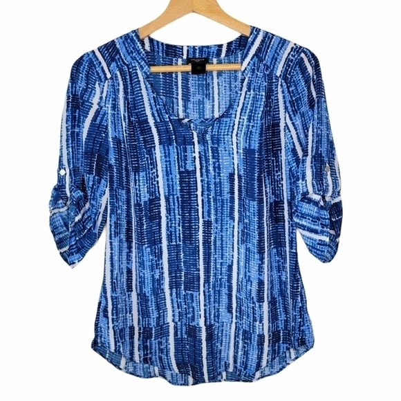 Ann Taylor Factory | Blue Print 3/4 Sleeve Blouse Size XS - Picture 1 of 6